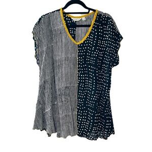 Lyng Lagenlook Art to Wear Swing Tunic Top Size Large Black Multiprint